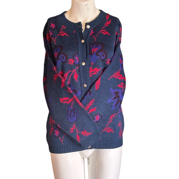 Grace Sweaters - Vintage Grace Navy and Red Floral Cardigan